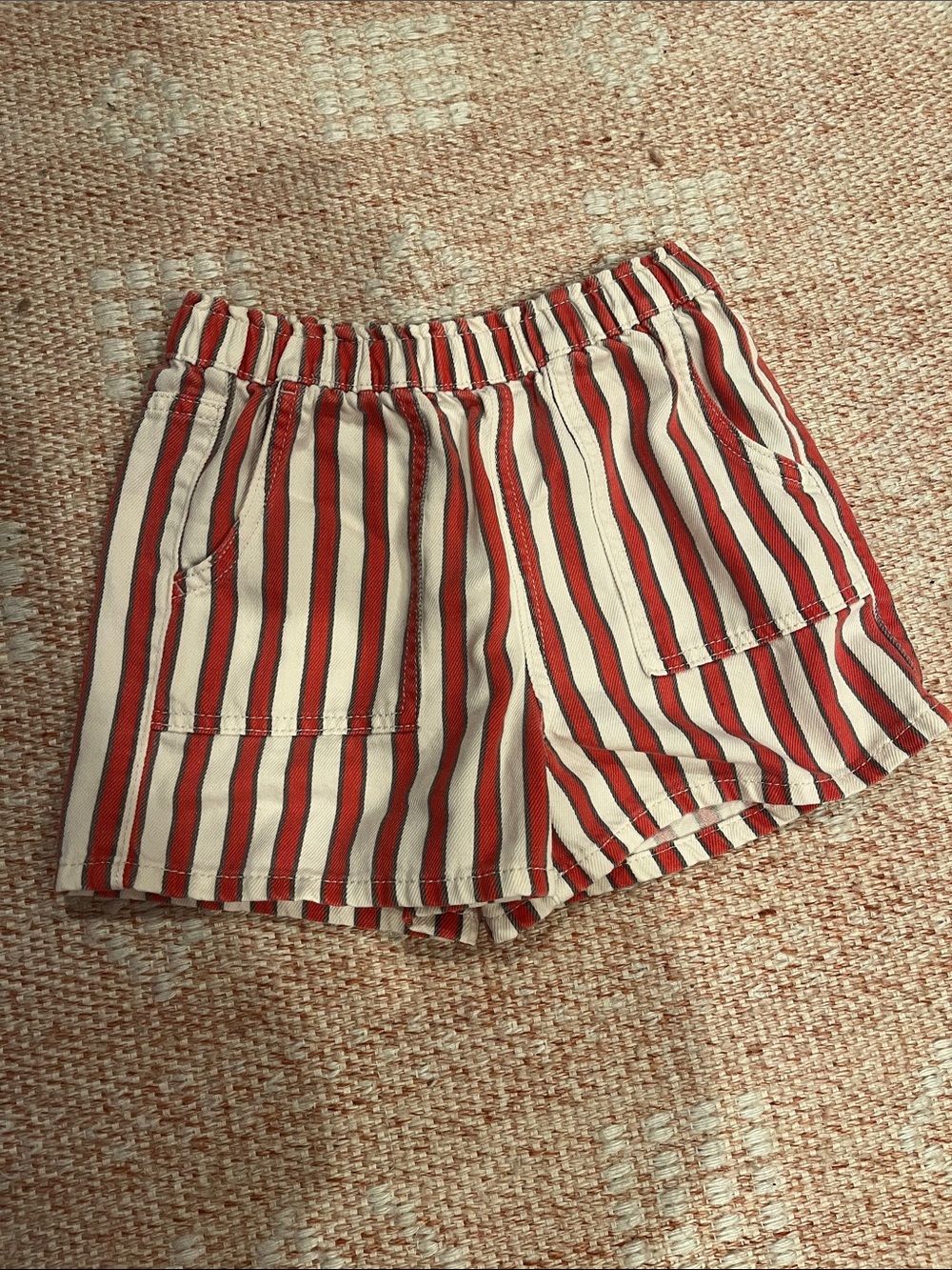Girls' Red and White Striped Elastic-Waist Shorts